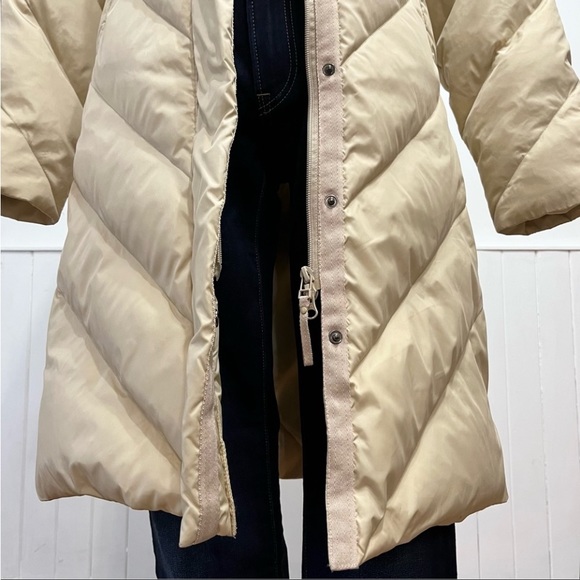 Jacob Cream Chevron Quilted Down Filled Long Puffer Coat Size S - Picture 7 of 14